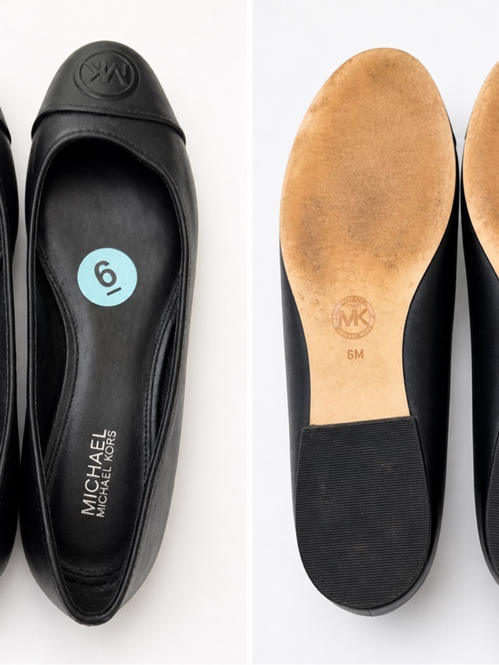 Michael Kors Black Leather Logo Toe Ballet Flats